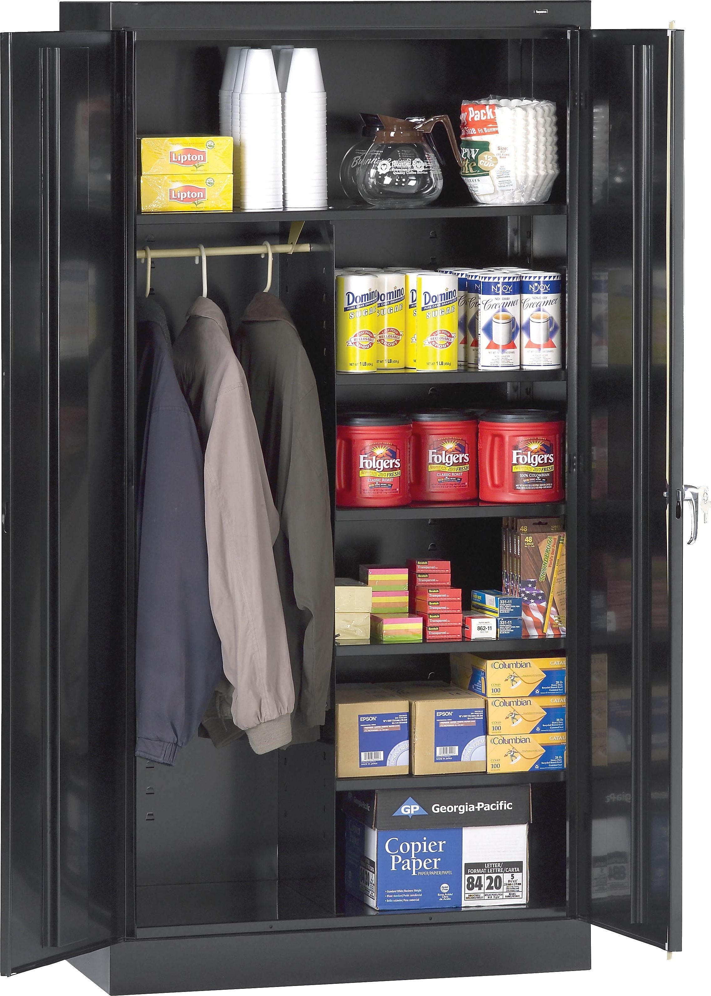 Tennsco Standard Combination Cabinet, 6-Shelf, 1 Closet, Black, 72"H x 36"W x 24"D