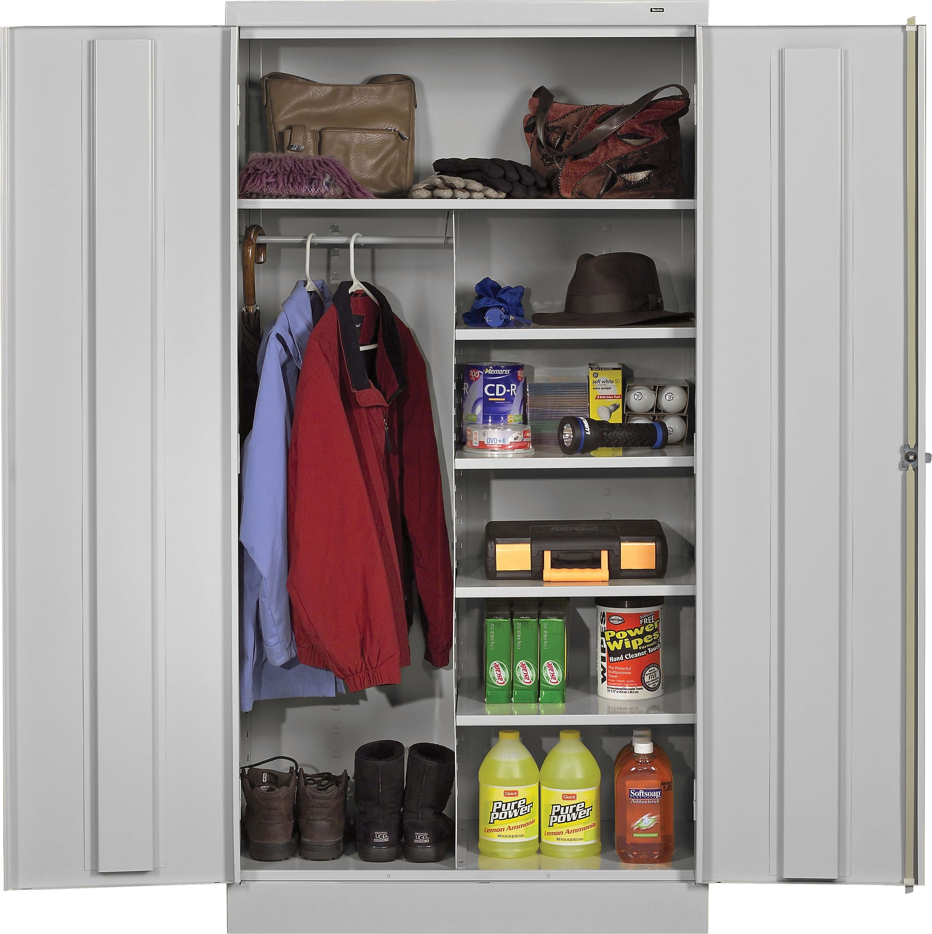 Tennsco Standard Combination Cabinet with Double Hinge Doors, 6-Shelf, 1 Closet, Light Grey, 72"H x 36"W x 24"D
