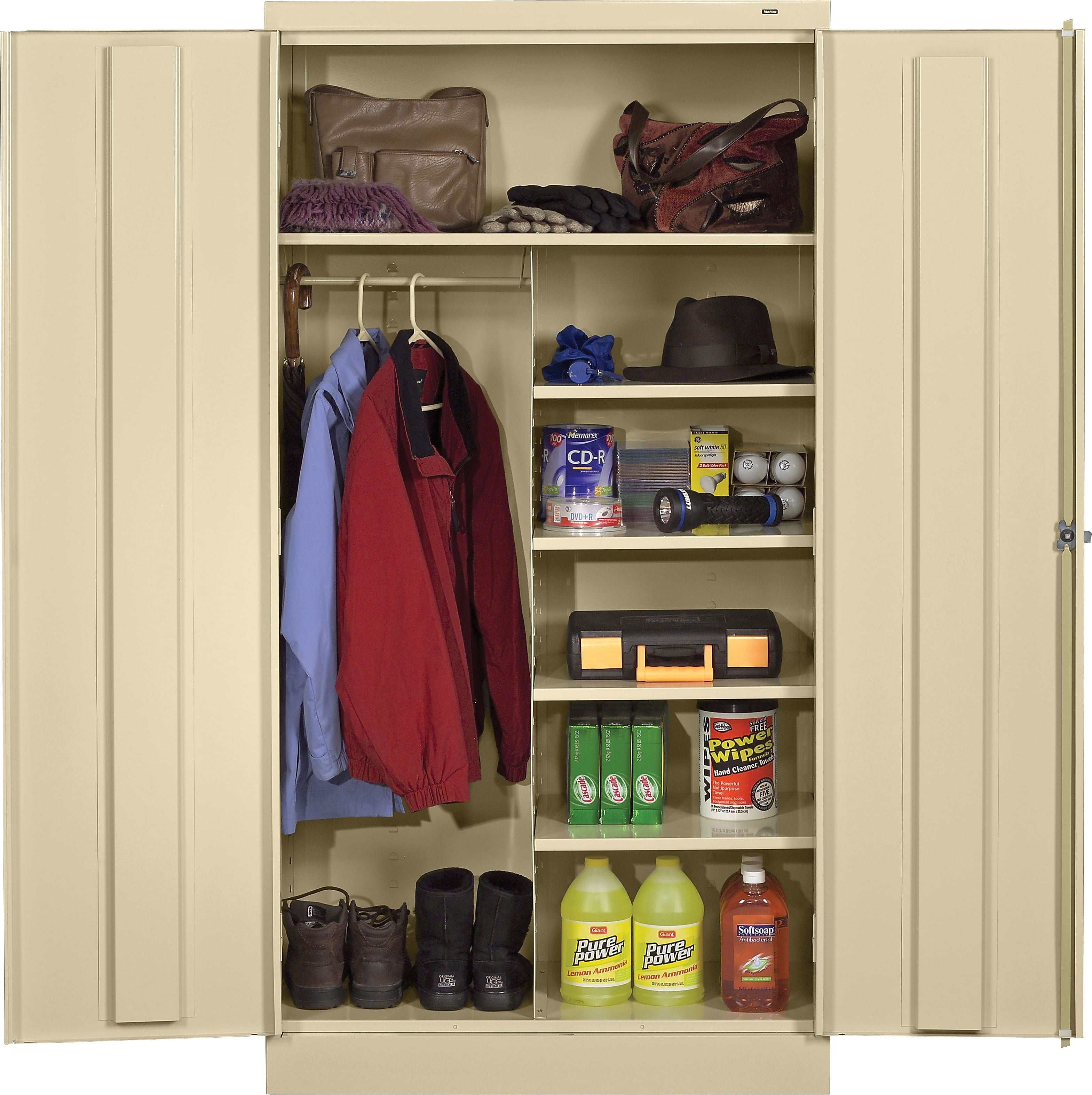 Tennsco Standard Combination Cabinet with Double Hinge Doors, 6-Shelf, 1 Closet, Putty, 72"H x 36"W x 24"D