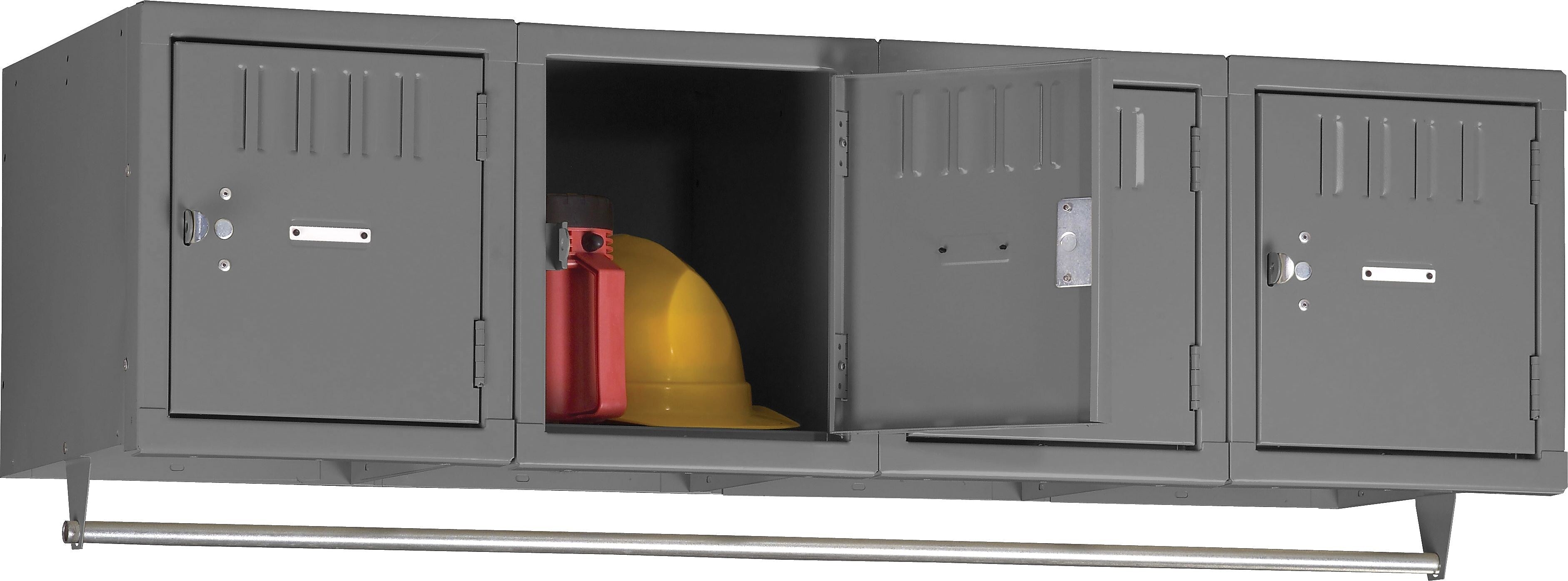 Tennsco Four Person Wall Mounted Box Lockers, 4 Lockers, Medium Grey, 12"H x 48"W x 18"D