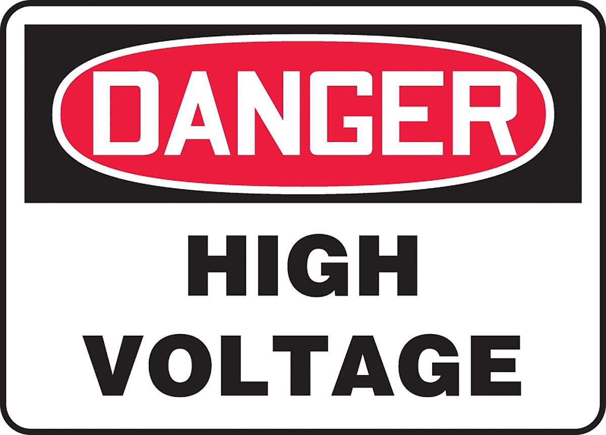 Accuform 10" x 14" Vinyl Electrical Sign "DANGER HIGH VOLTAGE", Red/Black On White (MELC114VS)