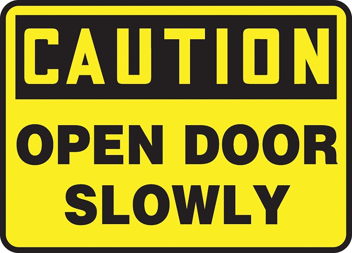 Accuform 7" x 10" Vinyl Safety Sign "CAUTION OPEN DOOR SLOWLY", Black On Yellow (MABR603VS)
