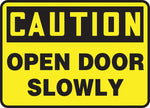 Accuform 10" x 14" Plastic Safety Sign "CAUTION OPEN DOOR SLOWLY", Black On Yellow (MABR607VP)