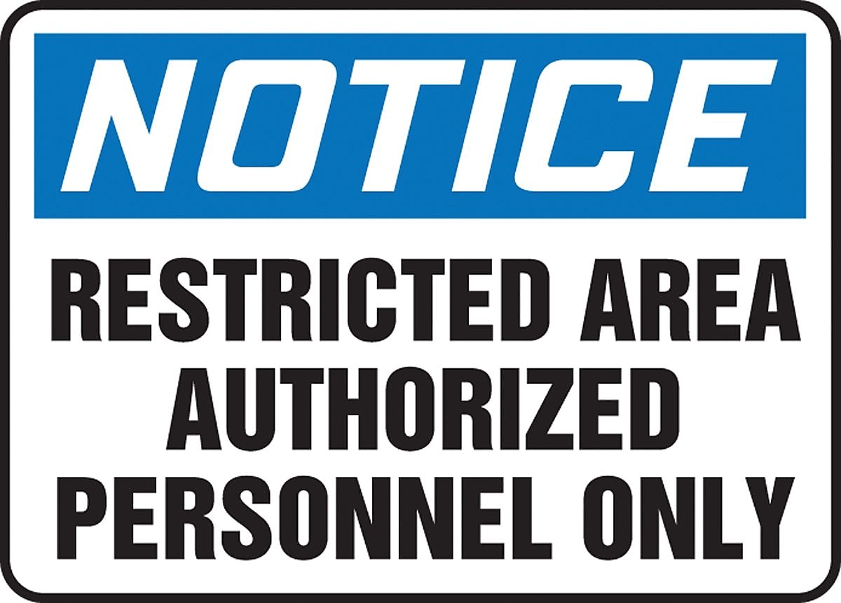 Accuform 7" x 10" Vinyl Safety Sign "NOTICE RESTRICTED AREA..", Blue/Black On White (MADC807VS)