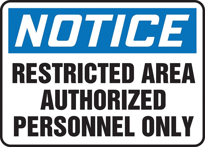 Accuform 7" x 10" Vinyl Safety Sign "NOTICE RESTRICTED AREA..", Blue/Black On White (MADC807VS)