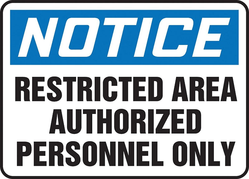 Accuform 7" x 10" Plastic Safety Sign "NOTICE RESTRICTED AREA..", Blue/Black On White (MADC807VP)