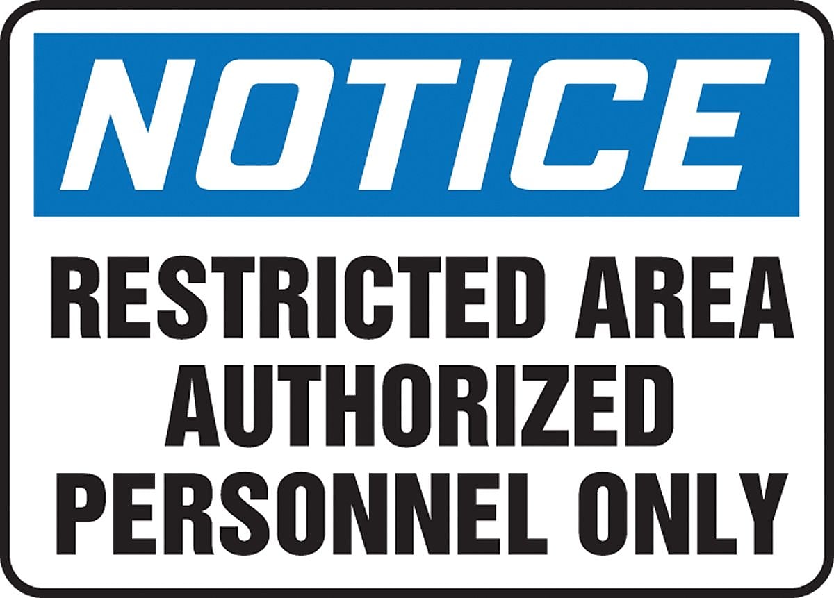 Accuform 10" x 14" Aluminum Safety Sign "NOTICE RESTRICTED AREA..", Blue/Black On White (MADC808VA)