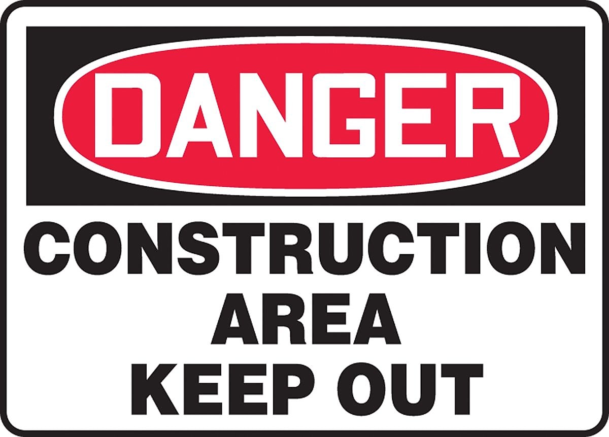 Accuform 10" x 14" Vinyl Safety Sign "DANGER CONSTRUCTION AREA KEEP..", Red/Black On White (MADM014VS)