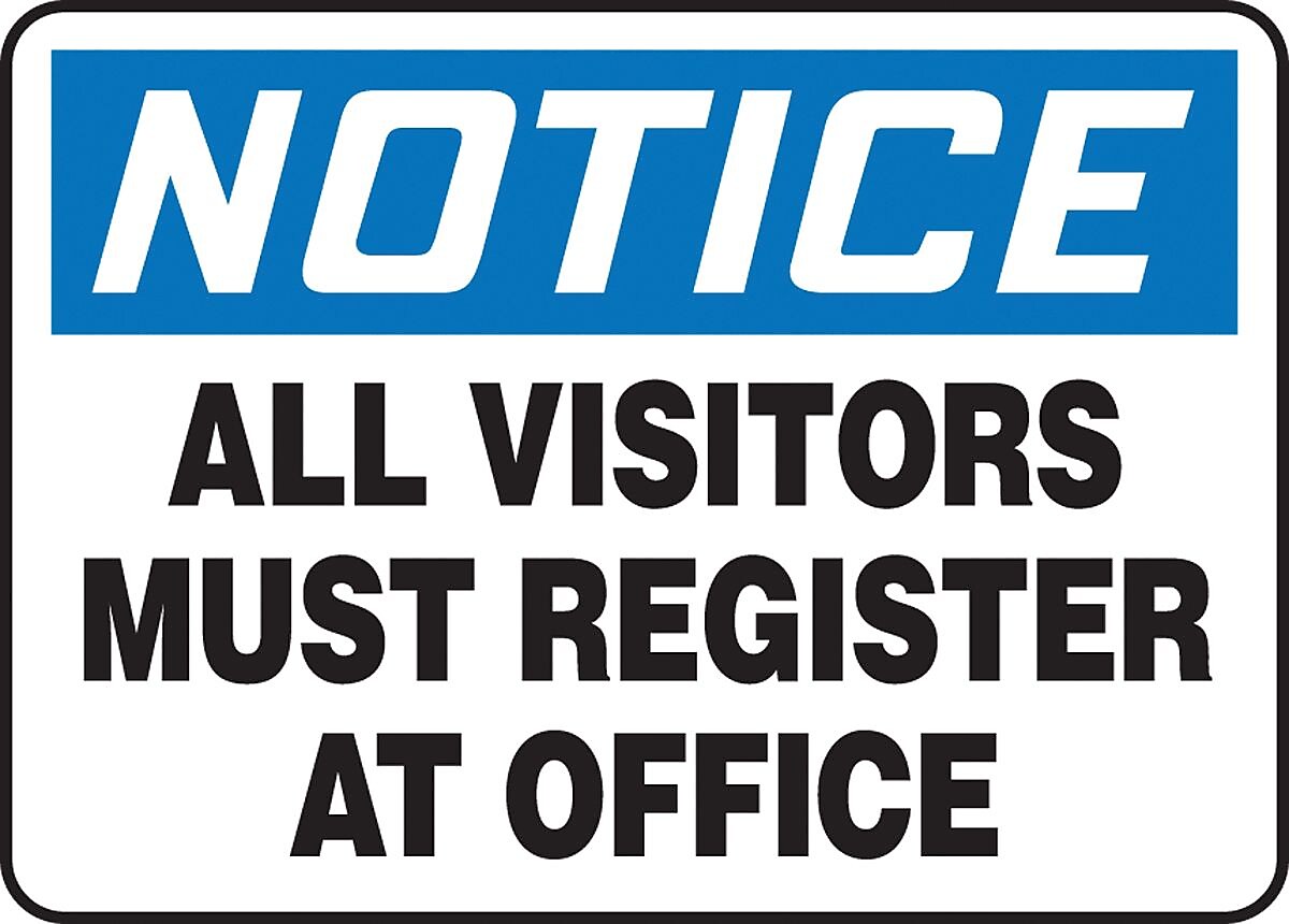 Accuform 7" x 10" Vinyl Safety Sign "NOTICE ALL VISITORS MUST..", Blue/Black On White (MADM882VS)
