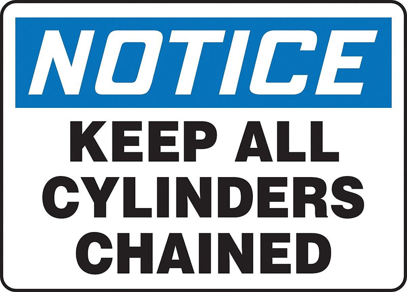 Accuform 7" x 10" Adhesive Vinyl Safety Sign "NOTICE KEEP ALL CYLIND..", Blue/Black On White (MCPG800VS)