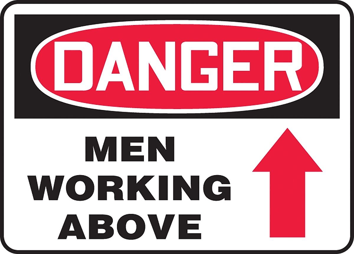 Accuform 10" x 14" Adhesive Vinyl Safety Sign "DANGER MEN WORKING ABOV..", Red/Black On White (MCRT016VS)