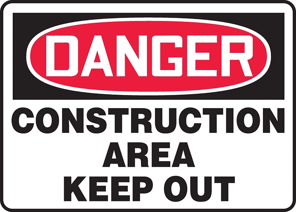 Accuform Signs® 7" x 10" Plastic Safety Sign "DANGER CONSTRUCTION AREA KEEP..", Red/Black On White