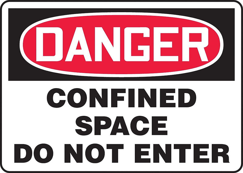 Accuform 7" x 10" Vinyl Confined Space Sign "DANGER CONFINED..", Red/Black On White (MCSP006VS)