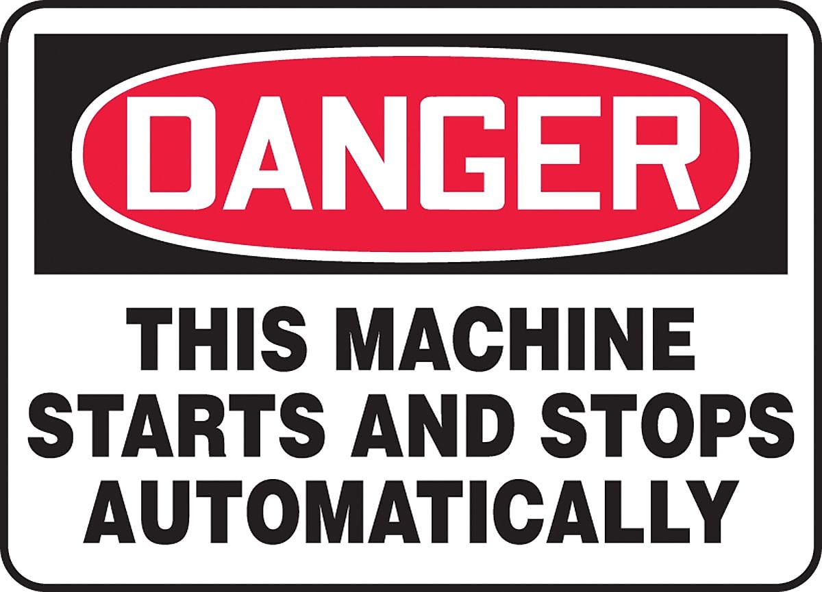 Accuform 7" x 10" Vinyl Safety Sign "DANGER THIS MACHINE STARTS..", Red/Black On White (MEQM150VS)