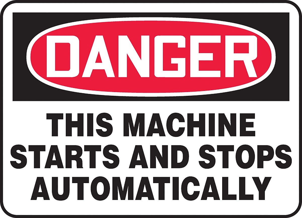 Accuform 10" x 14" Vinyl Safety Sign "DANGER THIS MACHINE STARTS..", Red/Black On White (MEQM152VS)