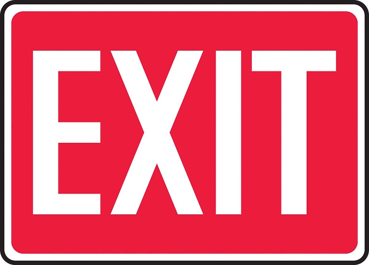 Accuform 10" x 14" Adhesive Vinyl Safety Sign "EXIT", White On Red (MEXT518VS)