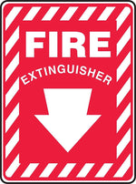 Accuform 14" x 10" Vinyl Fire Safety Sign "FIRE EXTINGUISHER (ARROW)", White On Red (MFXG908VS)