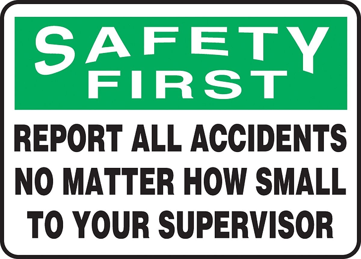 Accuform 7" x 10" Adhesive Vinyl Safety Incentive Sign "SAFETY FIRS..", Green/Black On White (MGNF984VS)