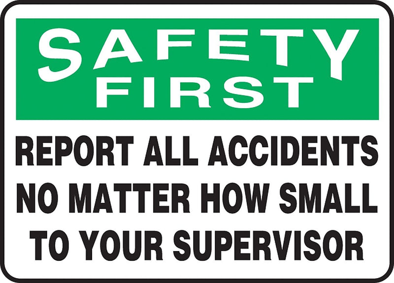 Accuform 7" x 10" Aluminum Safety Incentive Sign "SAFETY FIRS..", Green/Black On White (MGNF984VA)