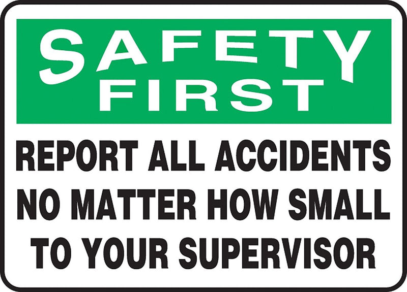 Accuform 10" x 14" Adhesive Vinyl Safety Incentive Sign "SAFETY FIRS..", Green/Black On White (MGSH904VS)