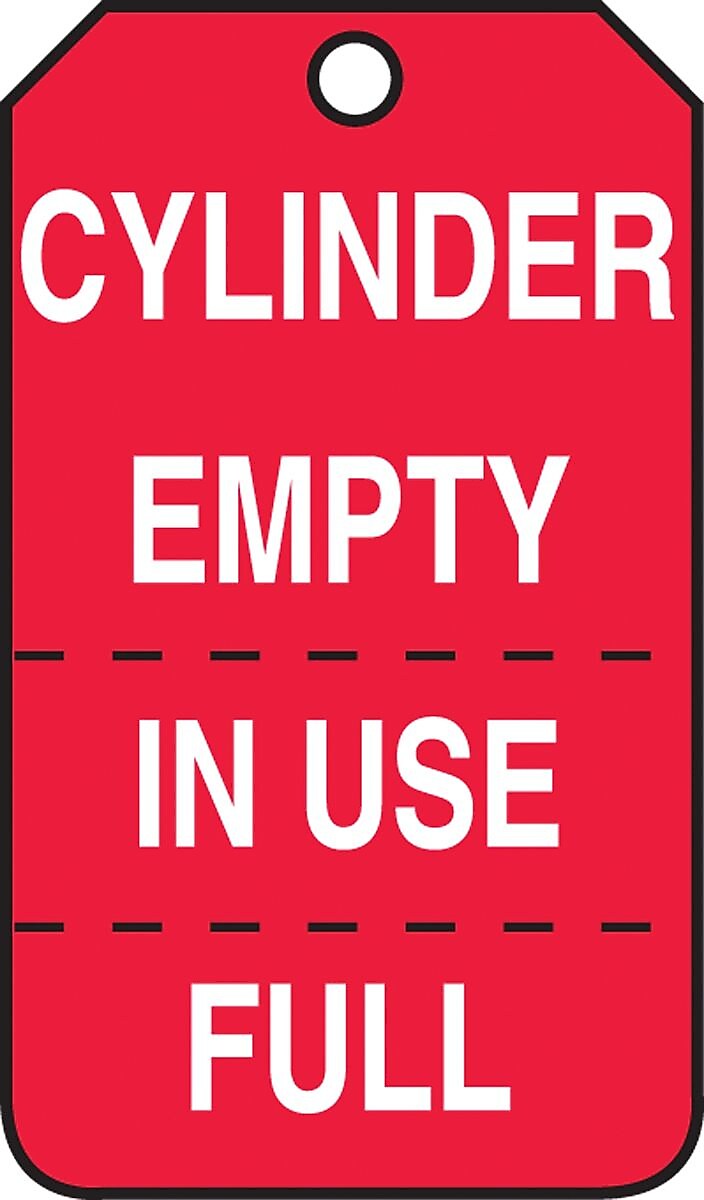 Accuform 5 3/4" x 3 1/4" PF-Cardstock Cylinder Tag "CYLINDER EMPTY IN..", White On Red, 25/Pack (MGT206CTP)