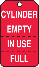 Accuform 5 3/4" x 3 1/4" RP-Plastic Cylinder Tag "CYLINDER EMPTY IN USE/FULL", White On Red, 25/Pack (MGT206PTP)