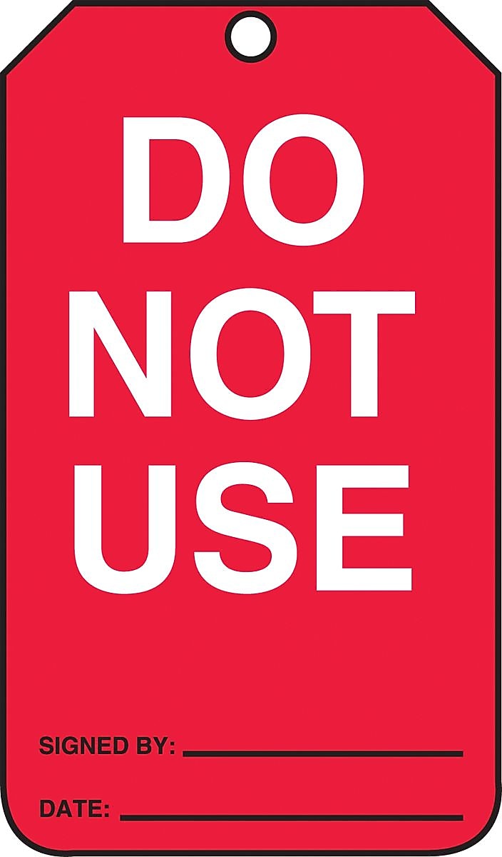 Accuform 5.75" x 3.25" RP-Plastic Status Tags "DO NOT..", White/Black On Red, 25/Pack (MGT219PTP)