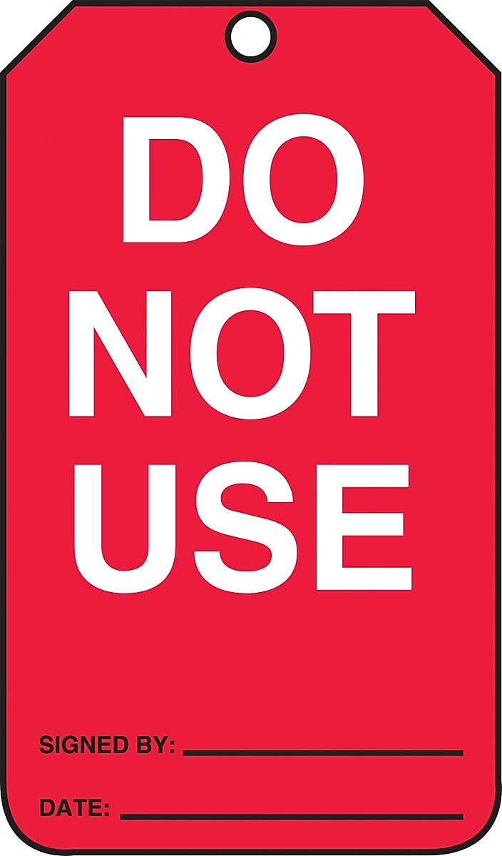 Accuform 5.75" x 3.25" RP-Plastic Status Tags "DO NOT..", White/Black On Red, 25/Pack (MGT219PTP)