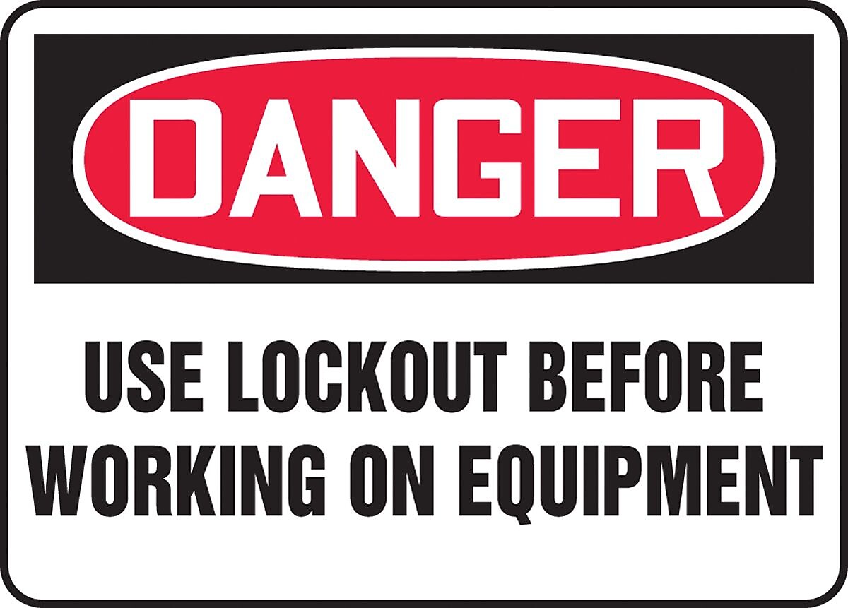 Accuform 7" x 10" Vinyl Safety Sign "DANGER USE LOCKOUT BEFORE..", Red/Black On White (MEQC720VS)