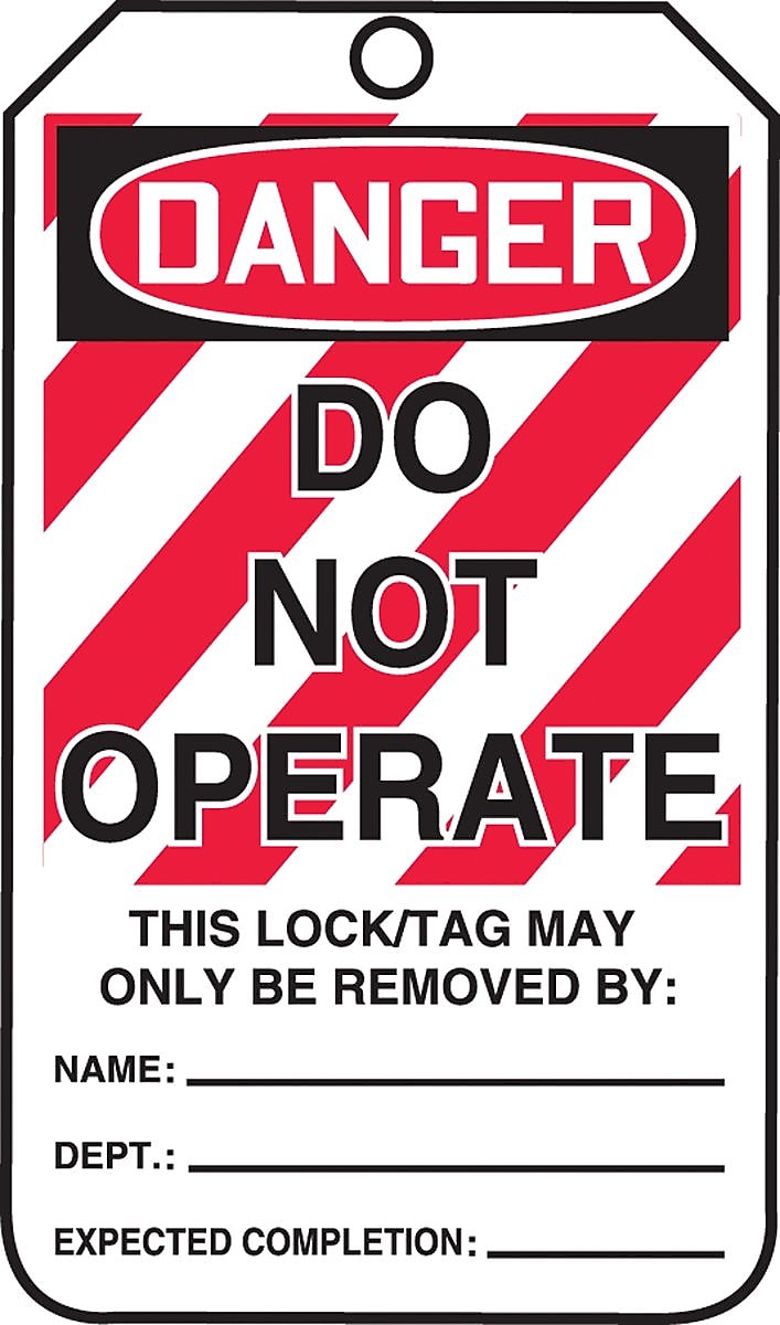 Accuform 5 3/4" x 3 1/4" PF-Cardstock Lockout Tag "DANGER..OPERATE", Red/Black On White, 25/Pack (MLT400CTP)