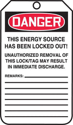 Accuform 5 3/4" x 3 1/4" PF-Cardstock Lockout Tag "DANGER..LOCKED OUT", Red/Black On White, 25/Pack (MLT405CTP)