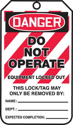 Accuform 5 3/4" x 3 1/4" PF-Cardstock Lockout Tag "DANGER..LOCKED OUT", Red/Black On White, 25/Pack (MLT405CTP)