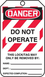 Accuform 5 3/4" x 3 1/4" PF-Cardstock Lockout Tag "DANGER..BE REMOVED BY", Red/Black On White, 25/Pack (MLT406CTP)