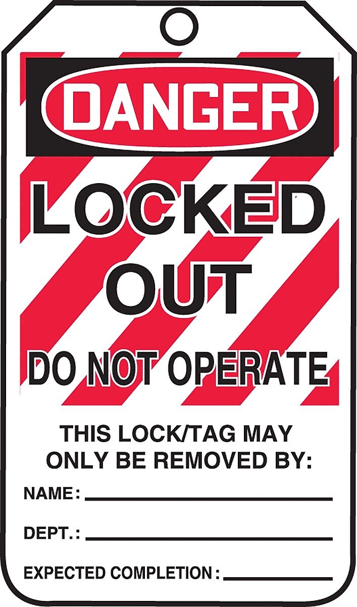 Accuform 5 3/4" x 3 1/4" PF-Cardstock Lockout Tag "DANGER..NOT OPERATE", Red/Black On White, 25/Pack (MLT407CTP)
