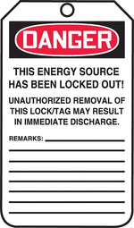 Accuform 5 3/4" x 3 1/4" PF-Cardstock Lockout Tag "DANGER..LOCKED OUT BY", Red/Black On White, 25/Pack (MLT409CTP)