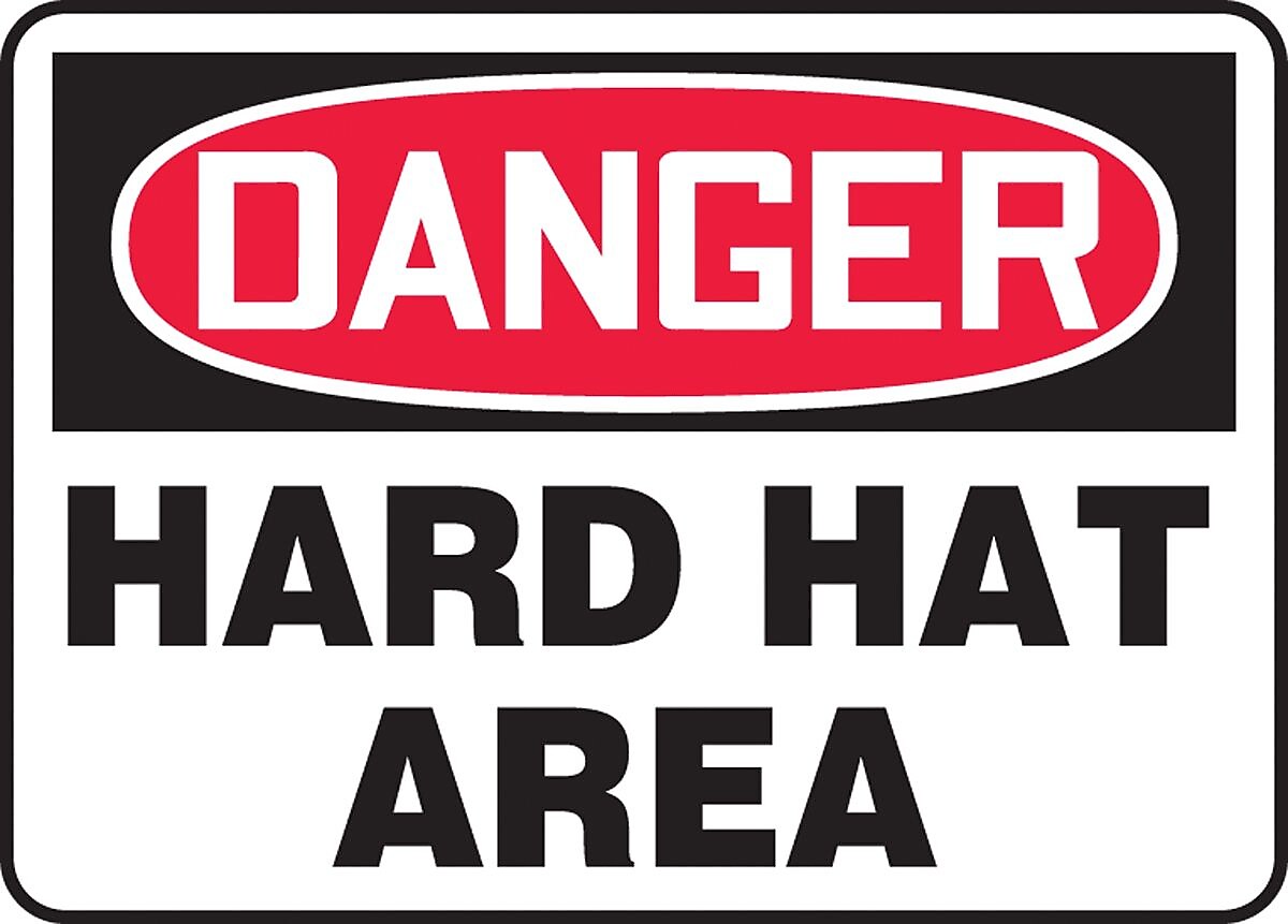 Accuform 10" x 14" Vinyl PPE Safety Sign "DANGER HARD HAT AREA", Red/Black On White (MPPA005VS)