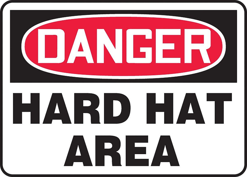 Accuform 10" x 14" Vinyl PPE Safety Sign "DANGER HARD HAT AREA", Red/Black On White (MPPA005VS)