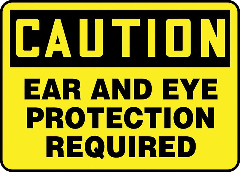Accuform 10" x 14" Plastic Safety Sign "CAUTION EAR AND EYE PROTECTION..", Black On Yellow (MPPA608VP)