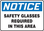 Accuform 10" x 14" Vinyl Safety Sign "NOTICE SAFETY GLASSES REQUIRED..", Blue/Black On White (MPPA801VS)