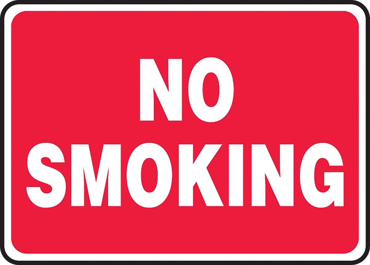 Accuform 7" x 10" Adhesive Vinyl Smoking Control Sign "NO SMOKING", White On Red (MSMK423VS)