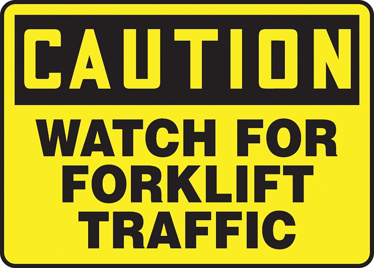Accuform 7" x 10" Vinyl Safety Sign "CAUTION WATCH FOR FORKLIFT TRAFFIC", Black On Yellow (MVHR631VS)