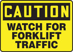 Accuform 10" x 14" Plastic Safety Sign "CAUTION WATCH FOR FORKLIFT TRAFFIC", Black On Yellow (MVHR633VP)
