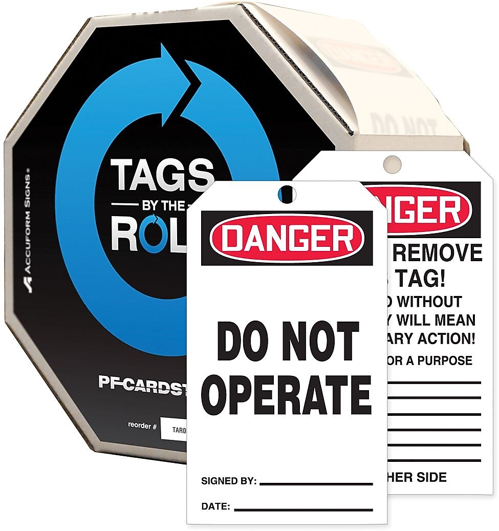 Accuform Tags By-The-Roll 6 1/4" x 3" Safety Tag "DANGER DO..", Black/Red On White, 100/Roll (TAR110)