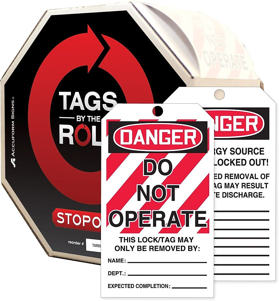 Accuform Tags By-The-Roll 6 1/4" x 3" Lockout Tag "DANGER..", Black/Red On White (TAR114)
