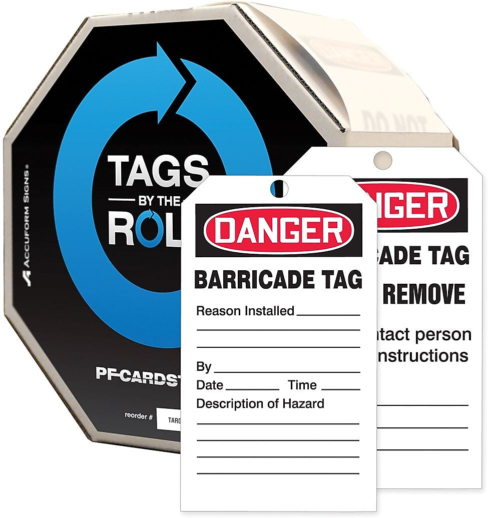 Accuform By-The-Roll 6.25" x 3" PF-Cardstock Tag "DANGER..", Red/Black On White, 100/Roll (TAR128)