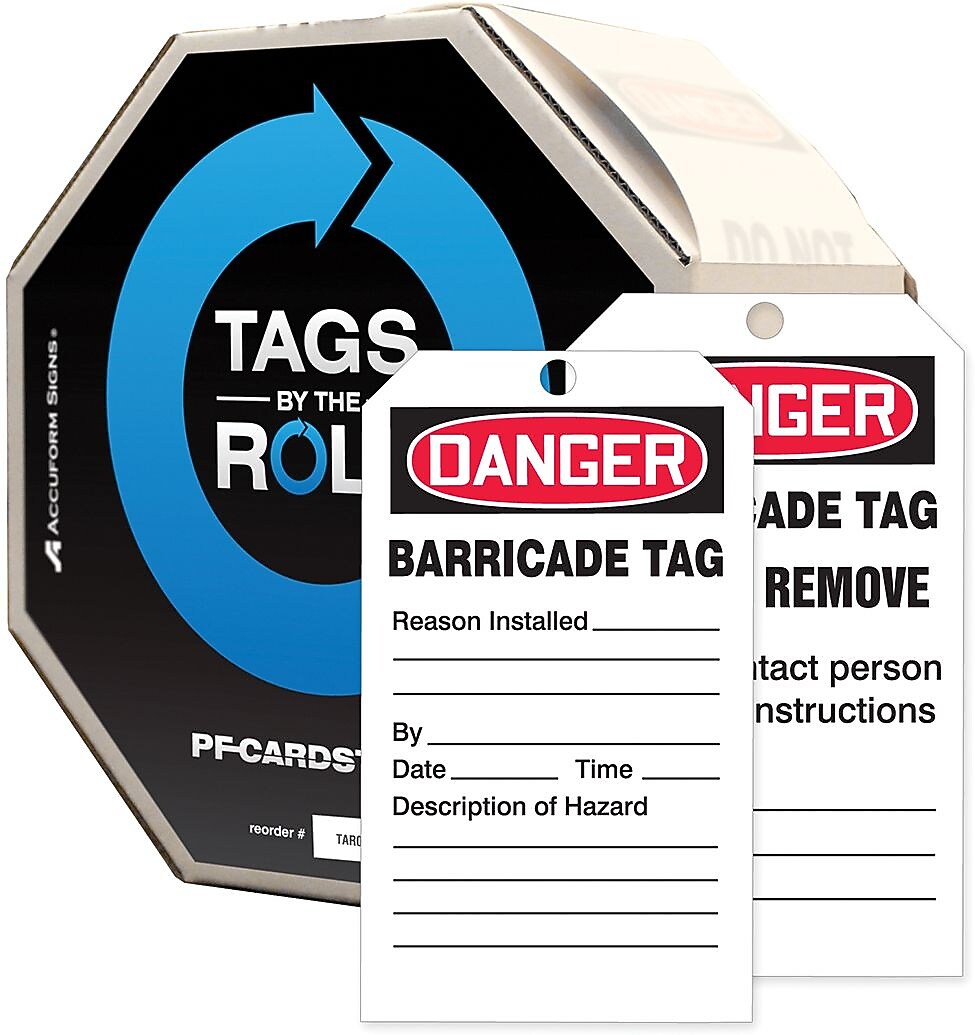 Accuform By-The-Roll 6.25" x 3" PF-Cardstock Tag "DANGER..", Red/Black On White, 250/Roll (TAR158)