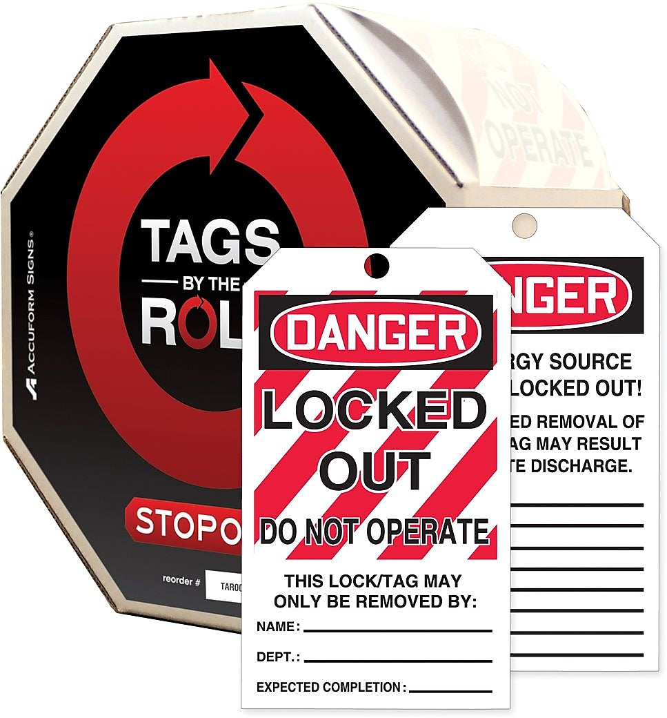 Accuform Tags By-The-Roll 6 1/4" x 3" Lockout Tag "DANGER..OP", Black/Red On White, 100/Roll (TAR416)
