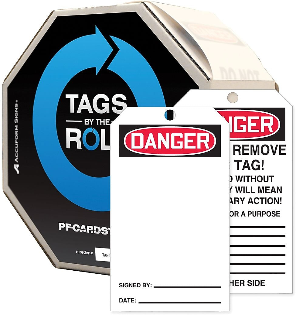 Accuform 6 1/4" x 3" Cardstock Tags By-The-Roll "DANGER(Blank)", Red/Black On White, 250/Roll (TAR423)