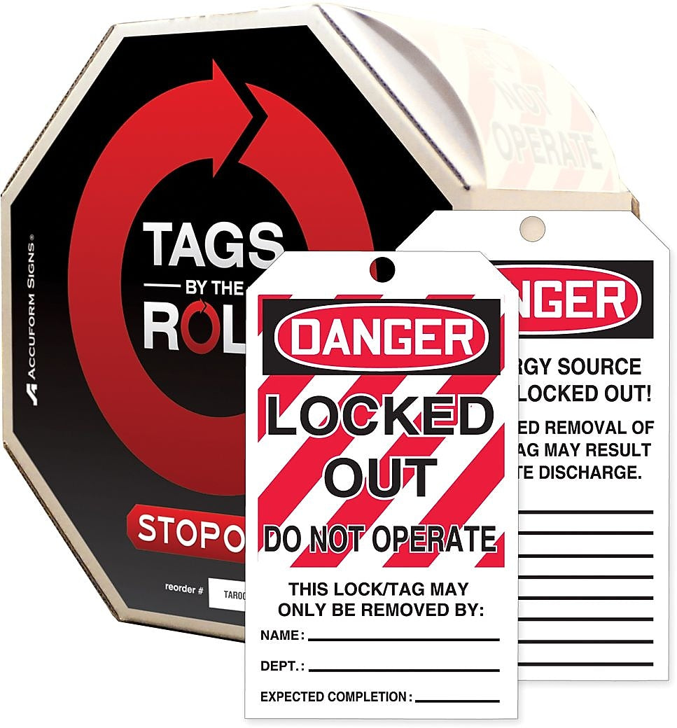 Accuform Tags By-The-Roll 6 1/4" x 3" Lockout Tag "DANGER..OP", Black/Red On White, 250/Roll (TAR426)