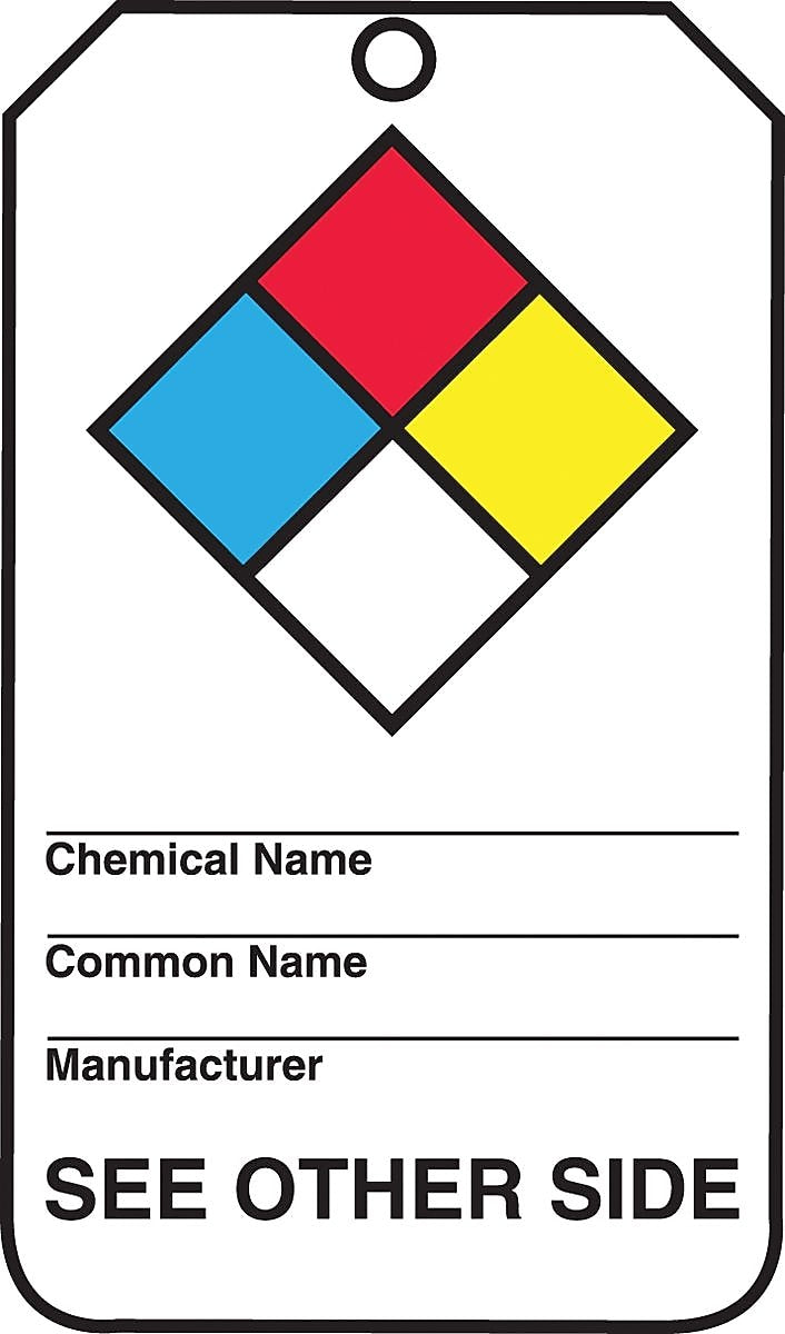 Accuform RP-Plastic Hazardous Material Tag "NFPA Diamond..", Blue/Red/Yellow/Black On White, 25/Pack (THS101PTP)